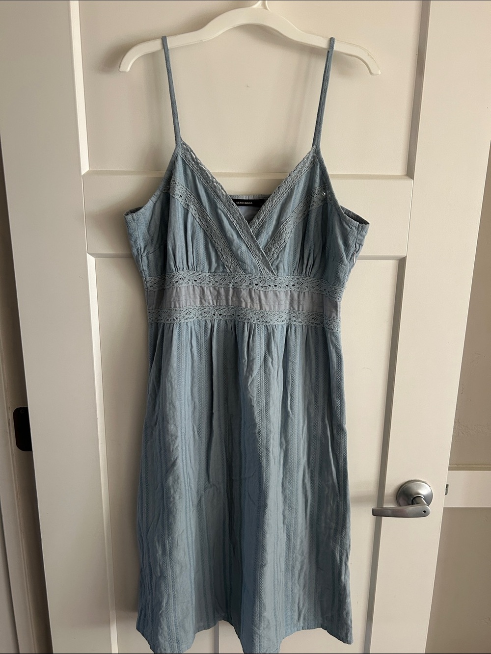 Vero Moda Light Blue Lace-Trim V-Neck Dress